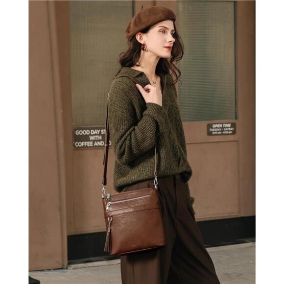 Genuine Leather Crossbody Purses for Women, Womens Medium Cross Body Bags - Picture 2 of 7